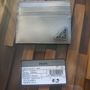 Prada Metallic Silver Card Holder